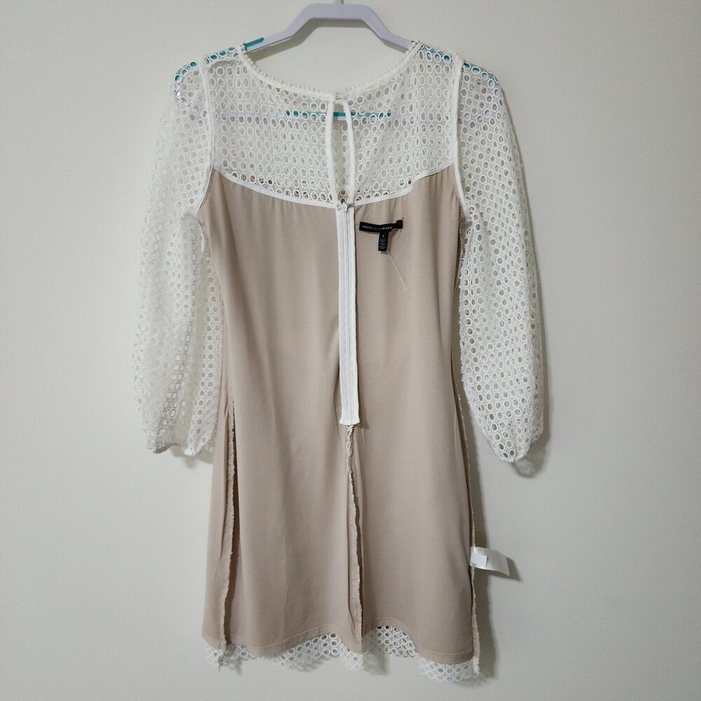 WHBM Womens Size 6 Ecru Guipure Lace Chemise Dress Tie Belt Lined Holiday - Picture 5 of 10